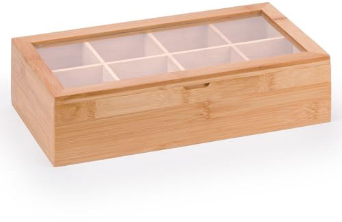 Woodluv Tea Box, Tea Bag Organiser, Tea Box for Tea Bags, Tea Bag Holder, Tea Caddy, 8 Section Tea Caddy