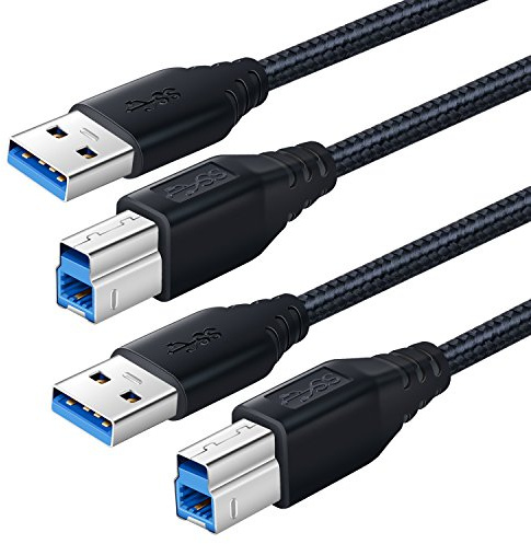 OKRAY USB 3.0 A to B Cable, 2-Pack 6FT Superspeed Type A Male to B Male Cable Nylon Braided Type-A to Type-B Cords for USB Hub/External Hard Drivers/Docking Station/Scanner/Monitor/Printer