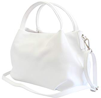 AmbraModa borsa a mano di donna, borsa a tracolla, borsa a spalla italiana in vera pelle dollaro GL023 (bianco)