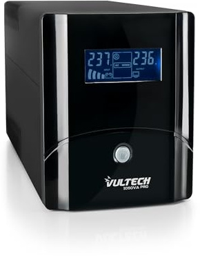 VulTech UPS1050VA-PRO Gruppo di continuità UPS Serie PRO 1050VA 560Watt, Display LCD, 2x Bipasso/Schuko + 1x IEC13 + RJ11 + USB, Funzione Overload, AVR, sbalzi di tensione per Pc, videosorveglianza