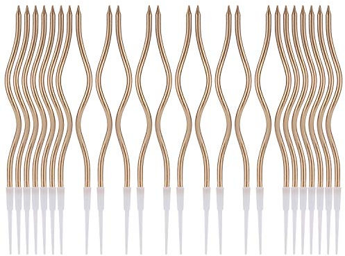 LUTER 24 Pezzi Metallico Candele di Compleanno in Supporti Spirale Candele Lunghe Sottili per Cupcake per La Decorazione della Festa Nuziale di Compleanno (Champagne)