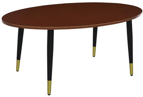 HOMCOM Table Basse Table d'appoint Ovale multifonctionnelle dim. 100 x 60 x 42 cm Aspect Teck foncé