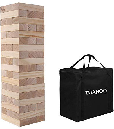 TUAHOO Garden Games - Torre gigante da 0,6 m fino a 1,5 m, grandi blocchi di legno impilabili, per bambini, adulti, famiglia, divertimento interno ed esterno