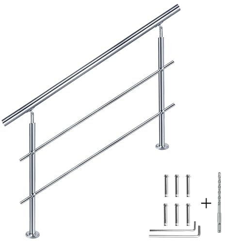 CAVATINY Edelstahl Handlauf Geländer für Treppen Brüstung Balkon mit 2 Querstreben - Innen und Außen Handlauf Geländer Treppengeländer Edelstahl Brüstung Balkon (80CM, 2 Querstreben)