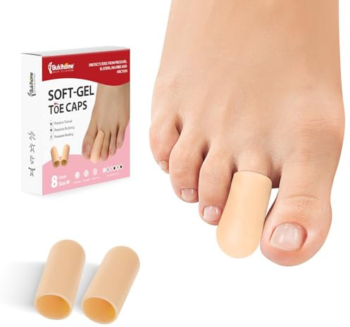 Bukihome 8 Stück Gel-Zehenkappe, Zehenschutz für Damen und Herren – polstert und schützt die Zehen, lindert Zehenschmerzen durch fehlende Zehennägel, Hühneraugen, Blasen (mittlere Größe)