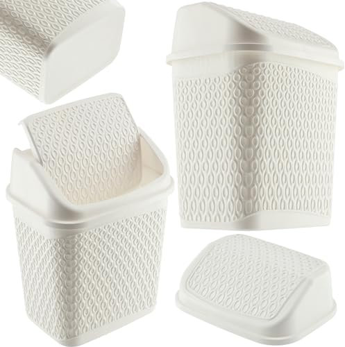 KADAX Poubelle avec Couvercle Basculant, Corbeille à Déchets en Plastique, Corbeille à Papier avec Couvercle Roulant (Blanc)