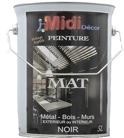 Pintura acrílica negra para metal, madera, mampostería y hormigón para exteriores e interiores – secado rápido 5L – 60 a 70 m²