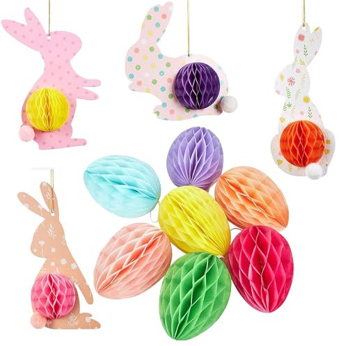 WANYIG Ostereier zum Aufhängen Wabenbälle Papier Osterdekoration Osterdeko zum Aufhängen Osterdeko Hängend Ornamente Waben Bastelset Bunte für Zuhause 7 Farben (11 Stück)