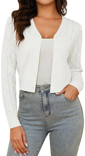 Irevial Elegante Cardigan Ligero con Cuello V Mujer Frontal Abierto | Punto Elástico Corta Tradicional Chaqueta Mujer Chaqueta, Botón Cuello en V, Cóctel Boda