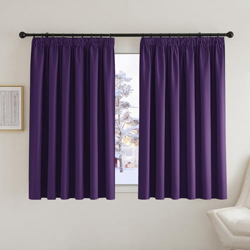 PONY DANCE Blackout Pencil Pleat Curtains, Purple, W90 x L54 Inch, 2 Panels | Thermal Insulated Curtains with Noise Reducing & Privacy, Luxury Soft Window Treatment for Bedroom & Living Room