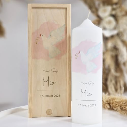 Cierge de baptême personnalisable - Colombe de la paix - Rose - Bougie de baptême de qualité supérieure pour fille - Magnifiques bougies de baptême pour votre baptême
