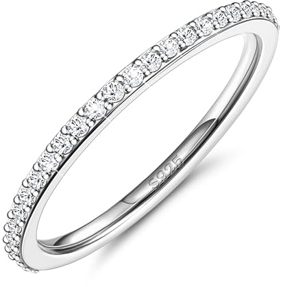 Dochais 925 Sterling Silver Ring Women 14K Gold/White Gold Plated, 1.7mm Eternity Ring Bands, Zirconia Diamond Ring Stackable for Engagement Ring Wedding Promise Ring for Women Girls Jewellery Gifts