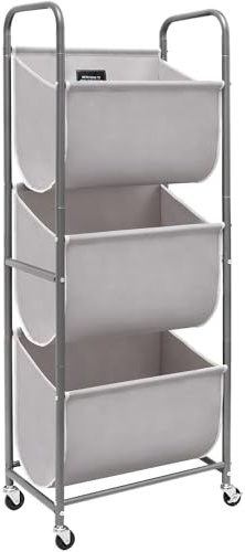 STORAGE MANIAC Panier à linge vertical à roulettes de 120 litres, trieur à linge à 2 sections avec roues et 2 pauses, paniers à linge à 2 niveaux pour petit espace, dortoir, buanderie, placard, salle