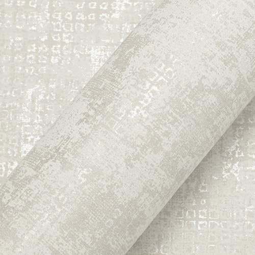 Pamatio Concrete White Grey Wallpaper - Metallic Glitter Feature Industrial Cement Effect - Non-Woven - Living Room Bedroom Walls Adult, 53 cm x 9.5 m Roll