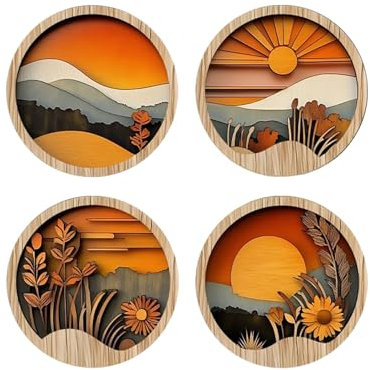 Décor Mural En Bois Boho - Décorations Murales Bohèmes Pour Séjour | 4X Cadres Ronds Géométriques Esthétique Rustique Pour Appartement Maison Campagne Entrée Couloir Rebord Fenêtre Terrasse Balcon Bib
