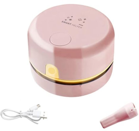 Pesfehhy Aspirador de Escritorio, Mini Aspirador de Polvo de Mesa, Barredor de Polvo de Mesa Recargable, Mesa Limpiadora de Polvo de Mano-Rosa