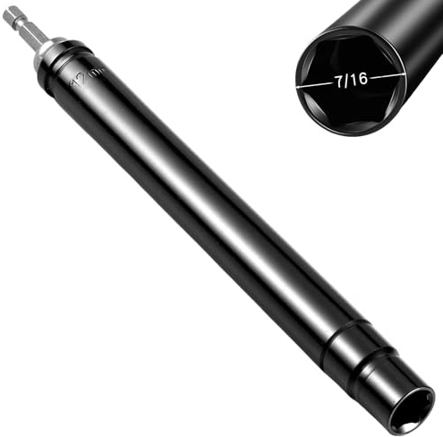 Blulu 7/16(12mm) power Nut Driver 7.8 Inch Long, Nut Runner Hollow Socket with 1/4 Hex Shank, Fit Long Bolts and Ductwork for Overhead Fastening Applications Operations(1 Pack, 7.8 Inch)