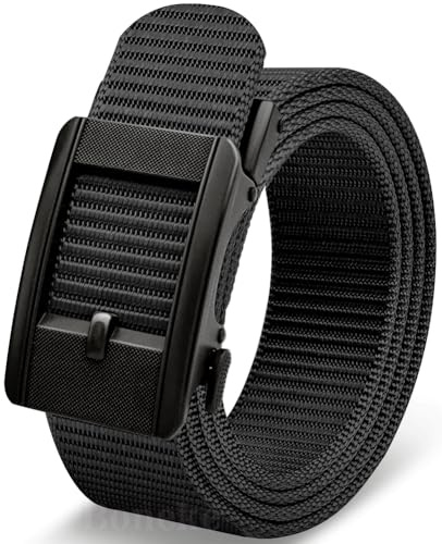 Boneke Men's Tactical Belt with Automatic Ratchet Buckle - No Holes Adjustable Nylon Webbing Belt for Golf, Outdoor, EDC