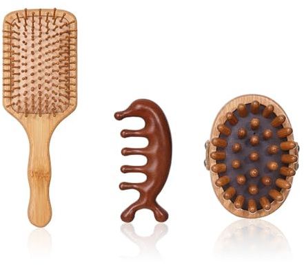 Peine de masaje para cuero cabelludo, cabezal Guas Sha, almohadillas de aire, cepillo de masaje de meridiano, cepillo de presión linfática, drenajes, masajeador de pala, cepillo desenredante