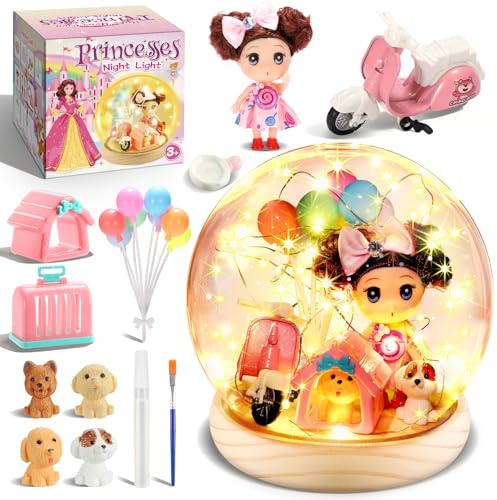 HappyGoLucky kit Luce Notturna Fai Da Te Princess - Giochi & Regalo Bambina 3-12 Anni - Base in legno, con Oltre 15 Accessori, Lampada Creativa per Camera da Letto - Regalo Natale per Bambini
