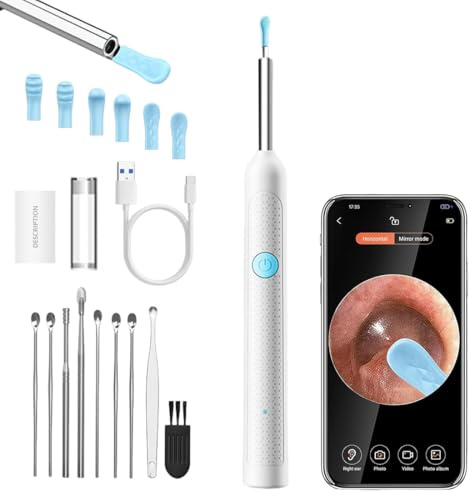 Tomdesk Limpiador de oídos con cámara, otoscopio digital, eliminación de cerumen con cámara, endoscopio impermeable 1080P con 7 luces LED, limpieza de oídos para adultos para iPhone, iPad y Android(B)