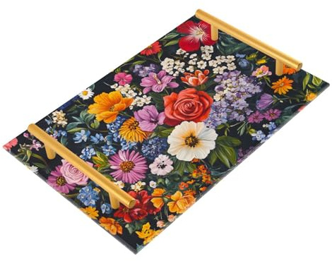 Bandejas decorativas de jardín floral con asas, bandeja para servir bebidas, joyas, perfumes, para servir charolas para servir comida