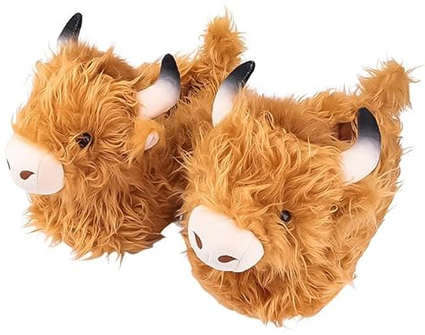 Zidoley Highland Cow Slippers - Cute and Cozy Animal Gifts for Women. Fuzzy Winter Indoor Slipper, Unisex UK Size 3-8. Soft Plush Fleece, Funny House Slipper for Warmth and Comfort