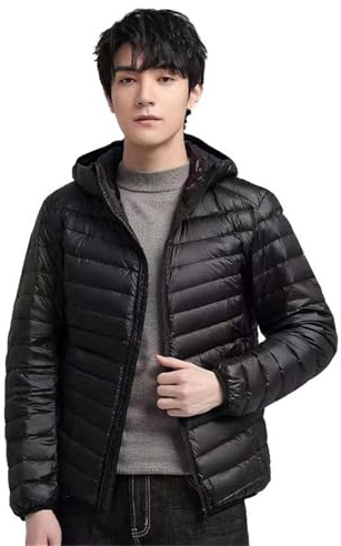Generisch Chaqueta de plumón ligera para hombre, chaqueta acolchada de invierno, cómoda chaqueta acolchada con capucha, cómoda, transpirable, ligera, acolchada, informal, abrigo impermeable