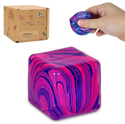 Graphinza Squeeze Toys – Soft Stress Relief Toys 1.4in Cube for Autism Stress Relief, Stress Balls for Adults and Children, Classroom Prizes – Durable Design, Not Easy to Fall Off (Purple)
