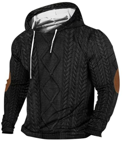 Generisch Pull-over en tricot à motif torsadé et capuche pour homme - Oversize - Hoodie - Pull-over d'hiver vintage - En laine - Avec capuche - Tricoté en côtes - Épais - Pull de travail - Grosses