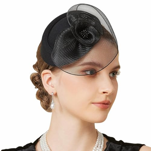OuryTech Fascinator för kvinnor, karneval damers svart slöja nät huvudband 20er år fågelbur slöja, Hochzeits Tea Party Fascinator Schleier för kvinnor (typ D)