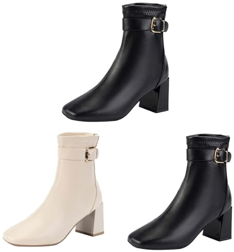 Generiska damer Chelsea stövlar med klack ankelstövlar eleganta vinterstövlar med bältesspänne ankelstövlar fashionabla ankelstövlar blockklack damstövlar bekväma korta stövlar halkfria stövlar