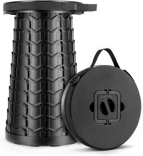 imodomio Tabouret télescopique pliable amélioré, assise élargie et surélevée, capacité de charge de 500 kg, hauteur réglable, tabouret de camping pliable pour camping, voyage, randonnée, tabouret pour