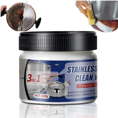 100G St-ainless Steel Clean Wax,S-tainless S-teel Cleaning Paste,St-ainless Ste/el Cleaner and Polish,Powerful Burnt Residue Remover Paste for Cookware,Pan Cleaner for Burnt Pans,Kitchen Cleaning Wax