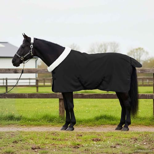 Ordellia Hästfilt svart 85 cm polarfleece utomhusfilt regnfilt stallfilt svettfilt vinterfilt andas, vindtät, med svans för stallvide paddock transport