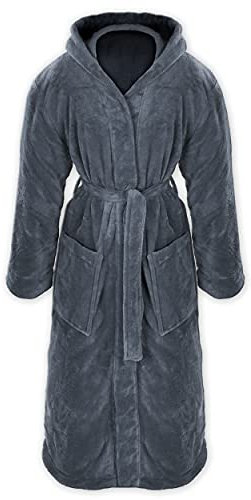 Gräfenstayn® Damen & Herren Kuschelfleece Bademantel mit Kapuze Größe S-XXXL mit Öko-Tex Standard 100 Flanell Fleece (L, Anthrazit)
