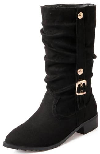 Cocey Stivali da donna Slouch con tacco piatto e punta alla moda, Nero , 44 EU