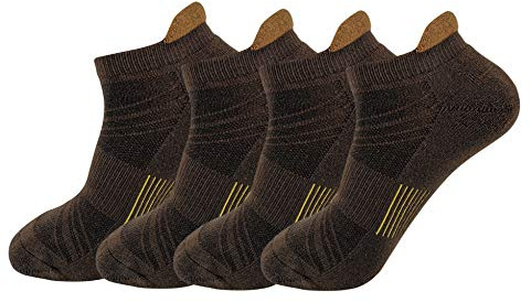 HaloYIYI Calcetines deportivos para hombre que absorben la humedad, corte bajo, 4 pares, Café, 6-11
