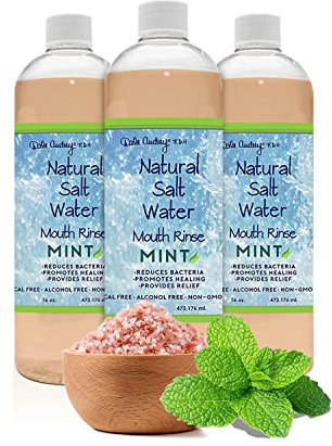 Paquete de 3 enjuagues bucales naturales de agua salada | Enjuague bucal de agua salada rosa del Himalaya | Enjuague bucal orgánico refrescante sabor menta sin flúor y alcohol para un aliento fresco |
