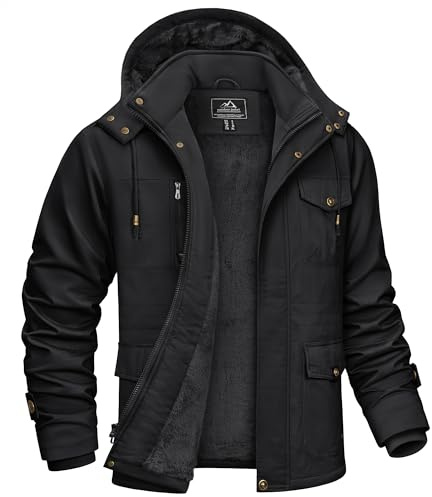 KEFITEVD Parka de invierno para hombre Chaqueta de invierno cálida con capucha extraíble Chaqueta de parka forrada Chaqueta invierno militar con cuello alto Negro