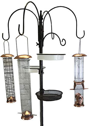 Deluxe Complete Metal Bird Feeding Station with Large Copper Feeders, 2 Water Dishes and Stabilizer Stand