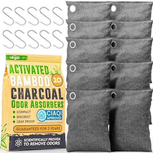 Activated Charcoal Odor Absorber for Strong Odors in Car, Closet, Shoe, Basement. 10 Activated Charcoal Bags Odor Absorbers for Home Bamboo Charcoals Air Purifying Bag Charcoals Deodorizer Eliminator