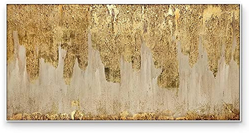 MWMG Tableau De Peinture sur Toile,Texture Dorée Drapée Feuille d'or Luxe Géométrique Oeuvre Moderne Peintures Abstraites Peintes À La Main Peintures À l'huile sur Toile Art Mural pour Salon Chambr