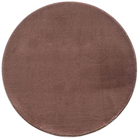 Carpetsale24 Hochflor Teppich Wohnzimmer - Moderne Einfarbig Design Braun 120 cm Rund - Flauschiger Shaggy Schlafzimmer Pflegeleicht und Extra Weich - Waschbar Plüsch Felloptik
