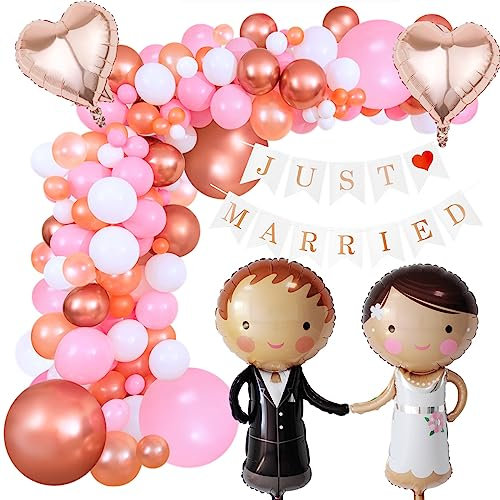 Ghirlanda di Palloncini Rosa per matrimonio Decorazione Matrimonio Rosa Sposa e lo sposo Palloncini Foil appena sposati per festa di matrimonio Fidanzamento Coppia di sposi Decorazione di palloncini