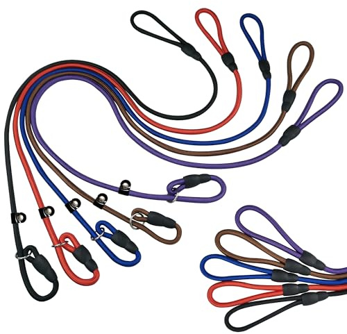 FOVRLZSE Nylon Dog Leash 5-Pack (Red/Black/Blue/Brown/Purple), 4.6FT Training Leash for Small to Medium Dogs, 10mm Braided Nylon with TPU Non-Slip Buckle, Daily Walking & Puppy Training