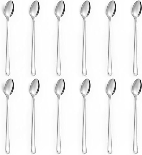 BEWOS Latte Spoons Set of 12, 7.8 Inches (19.7 Cm) Long Handled Teaspoons Made of Stainless Steel, Easy Clean Teaspoons, Mirror Polished, Dishwasher Safe