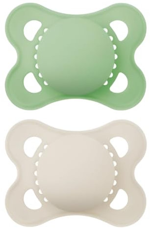 MAM Original Beruhigungssauger 2-6 Monate (2er-Set) MAM Schnuller 2-6 Monate mit kiefergerechtem Sauger aus Kautschuk, 2er Set Babyzubehör mit praktischem Sterilisator-Schnullerhalter, grün/neutral