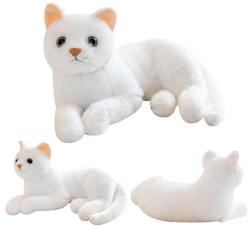 MaSif Cat Poupée en Peluche,30cm Poupée Chat Blanc, Chat en Peluche couché en Peluche Chat Poupée en Peluche Chat réaliste Peluche Chat Chaton en Peluche pour Enfants Cadeau danniversaire
