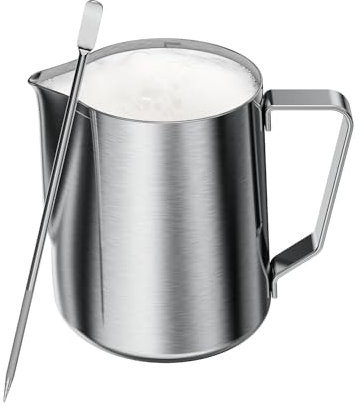 Maestri House Milk Frothing Pitcher, 350ml / 12oz Espresso Steaming Pitcher Milk Frother Cup, Milk Coffee Cappuccino Latte Art, 304 Stainless Steel Jug Cup with Decorating Art Pen